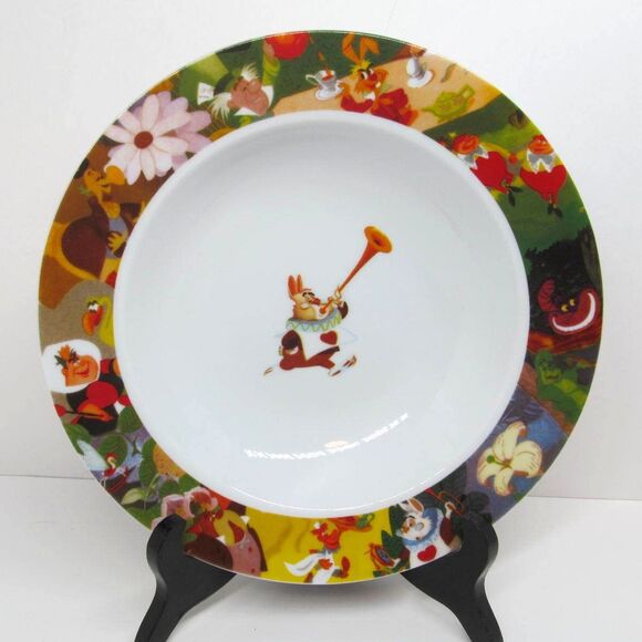 Disney Alice in Wonderland White Rabbit Rimmed Soup Bowl Excellent condition 9" - Picture 6 of 10